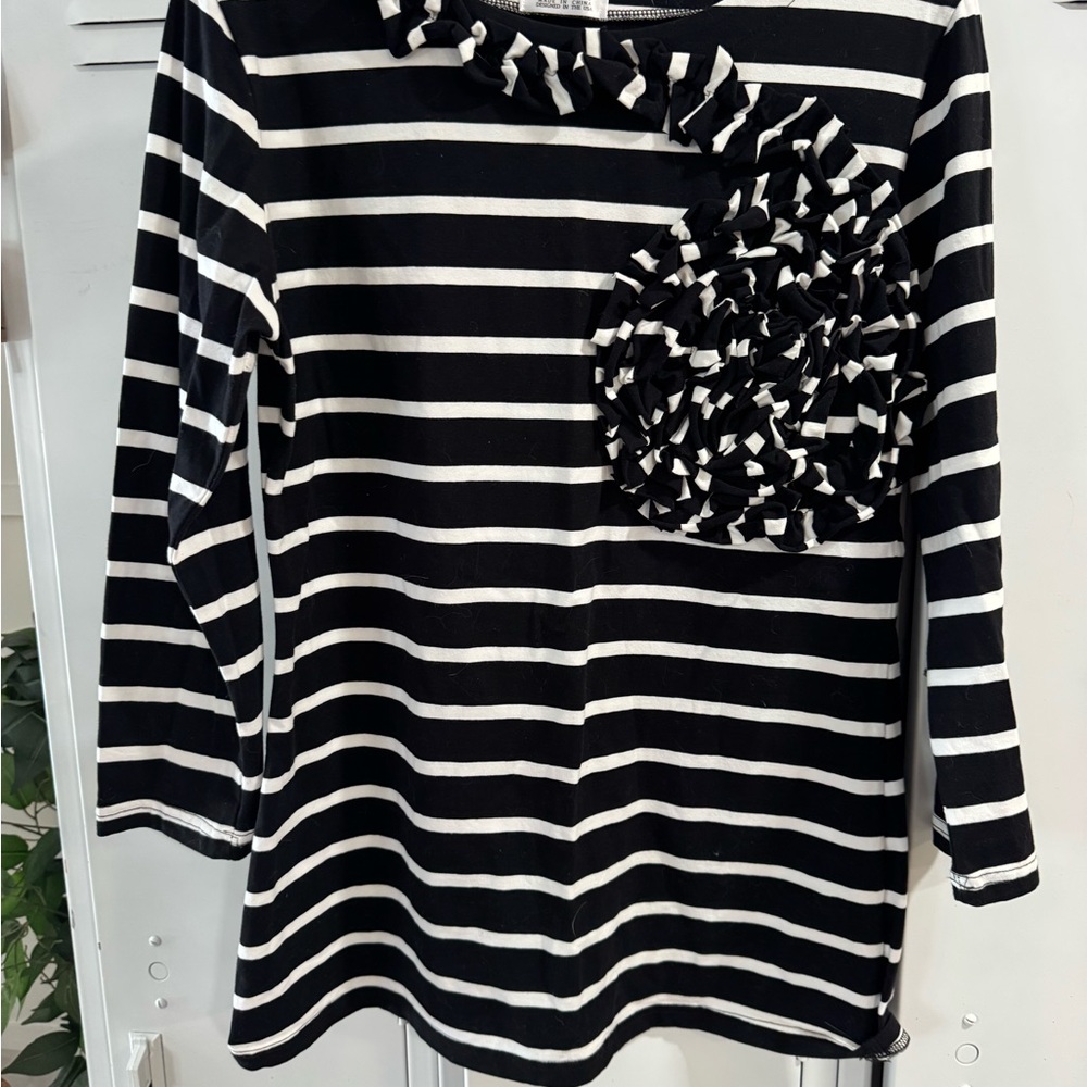 Chic Striped Long Sleeve Top with Floral Detail